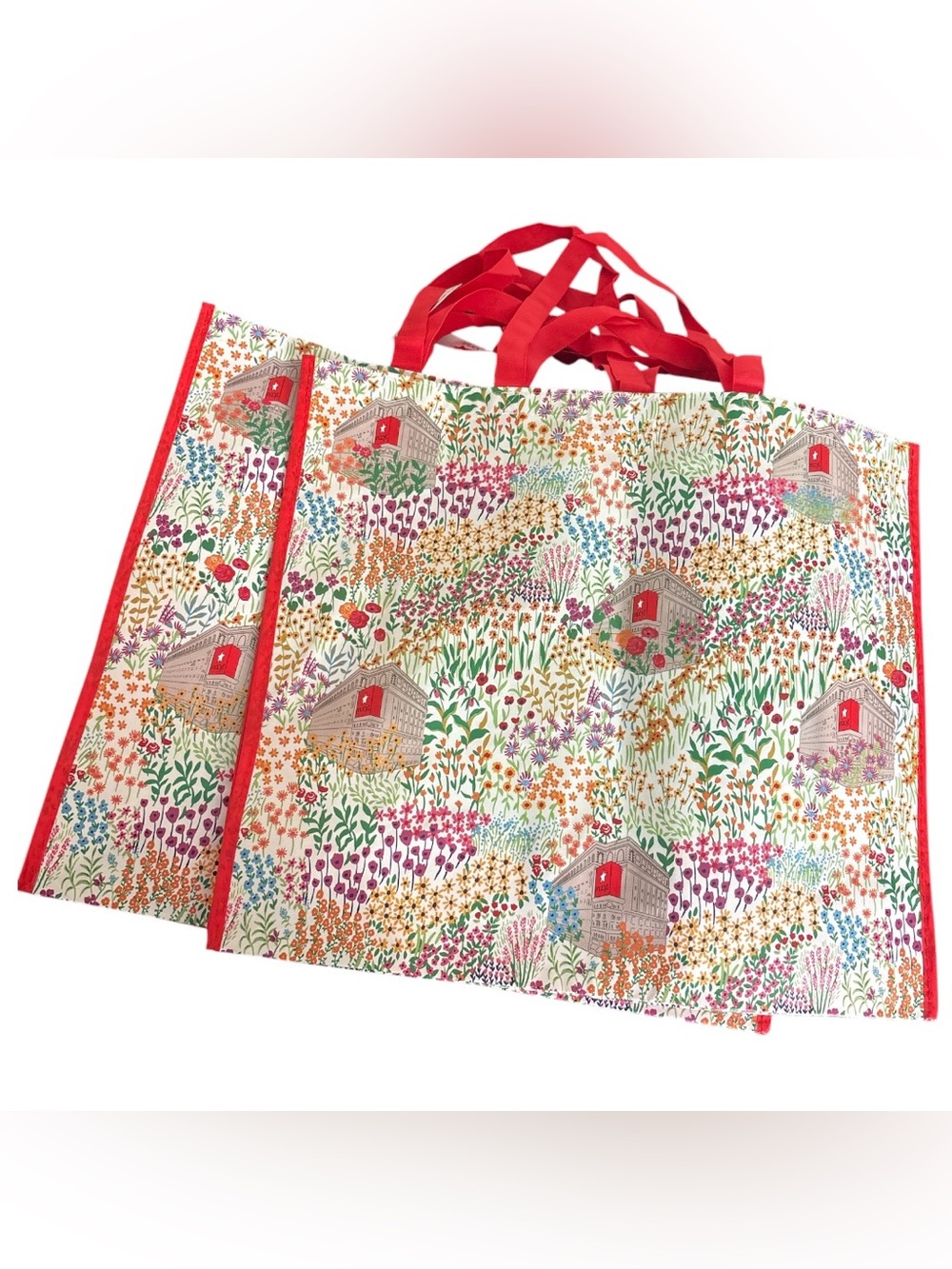 Macy's Floral Cottage Tote Bag with Red Handles